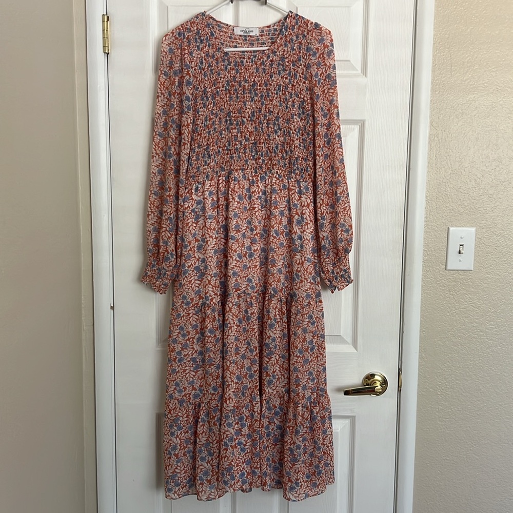Carly Jean Los Angeles Women’s Floral Smock Long Sleeve Maxi Dress w/pockets